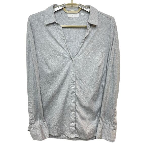 Eterna Fitted Womens Gray Heathered Grey Button Down Shirt Top V-Neck Size 16 US - Picture 1 of 9